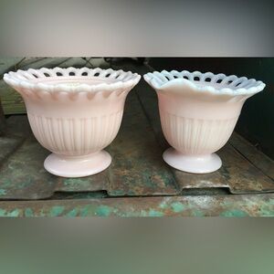 MCM Fostoria Pink Milk Glass Sugar & Creamer